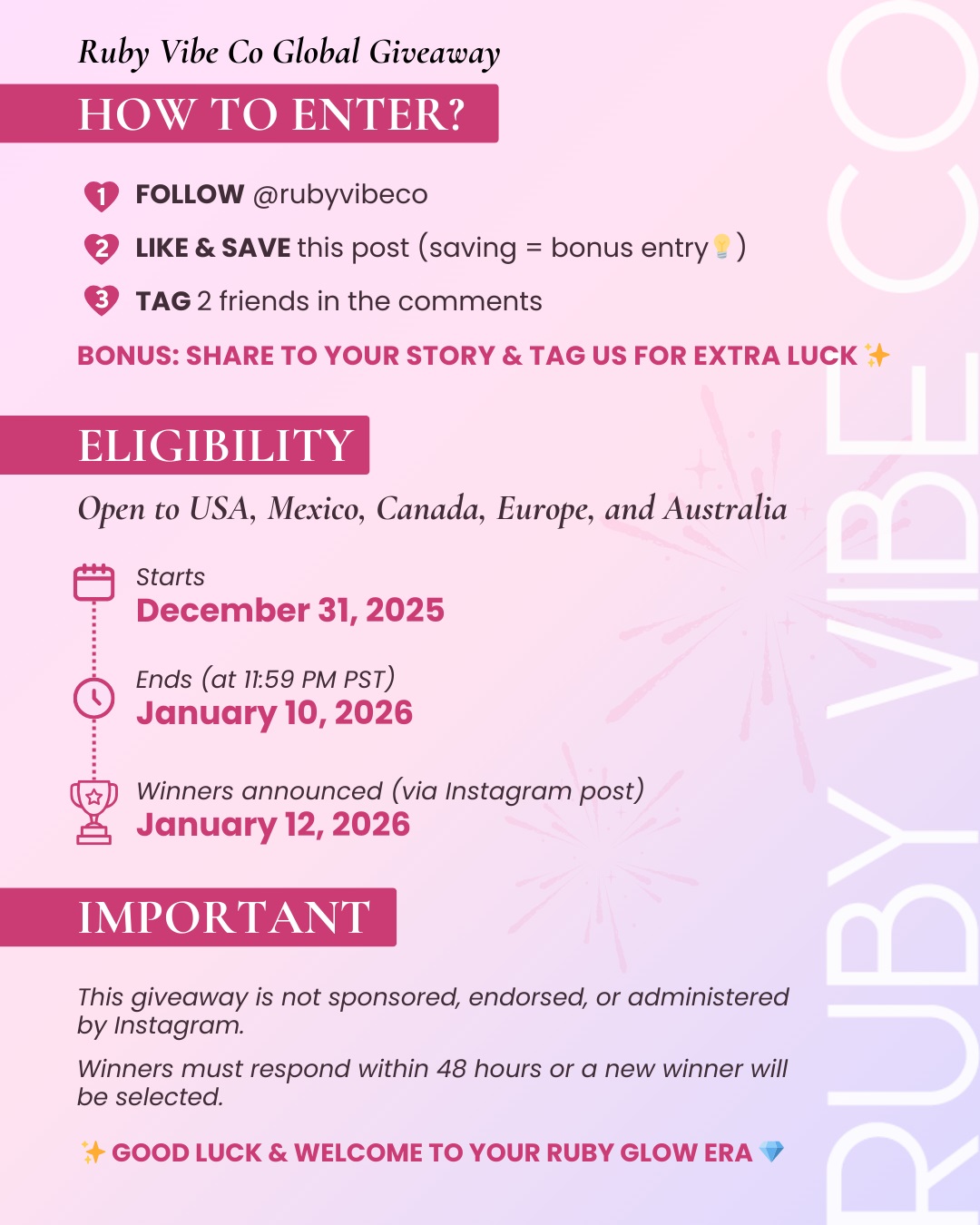 Ruby Vibe Co Global Giveaway Holiday 2025